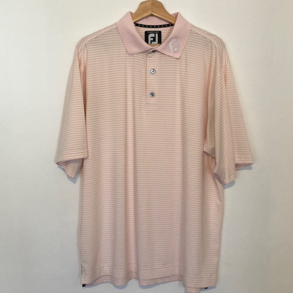 Footjoy golf shirt size large pink white stripes